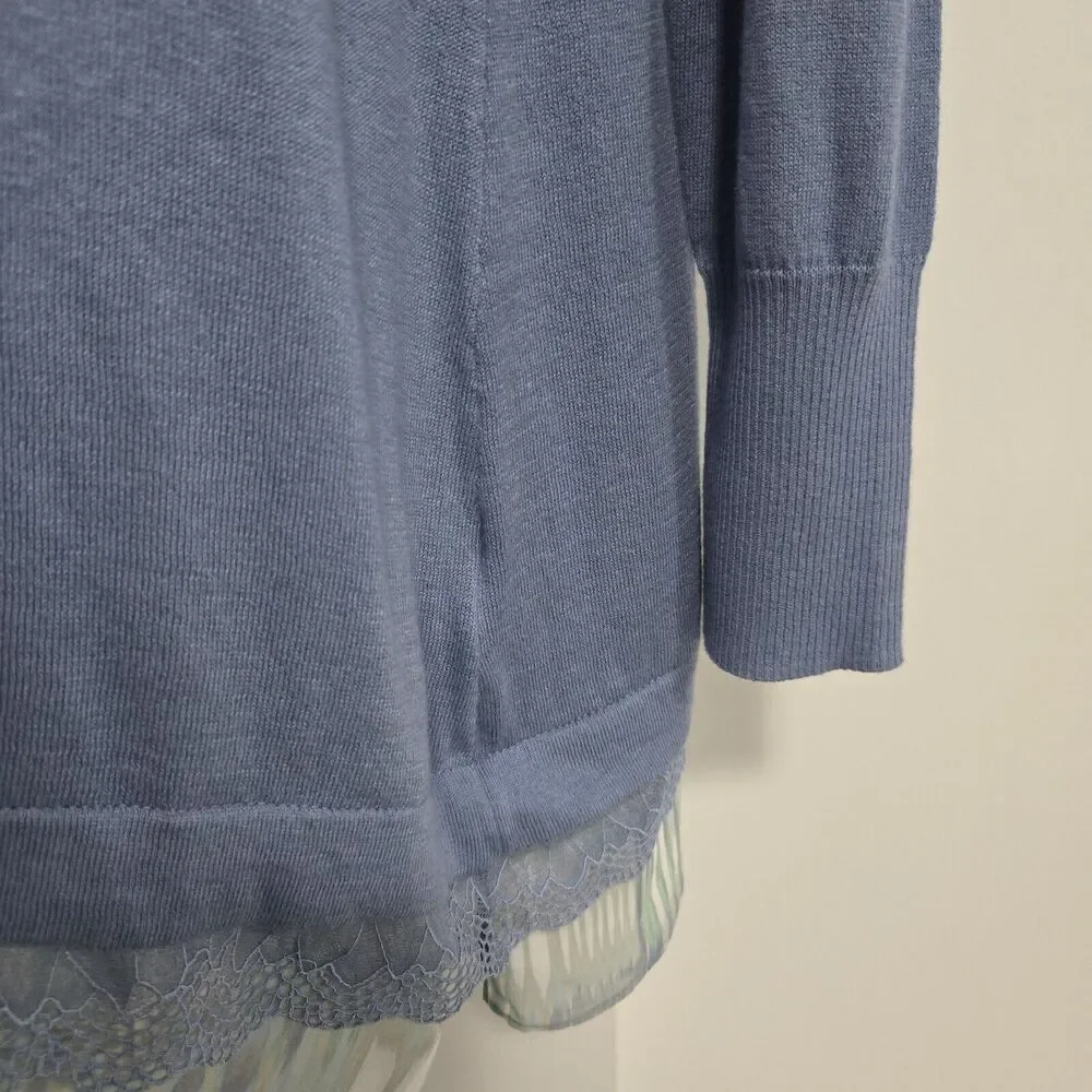 LOGO by Lori Goldstein Size M Blue Cotton Cashmere Tunic‎ Sweater A272837 QVC